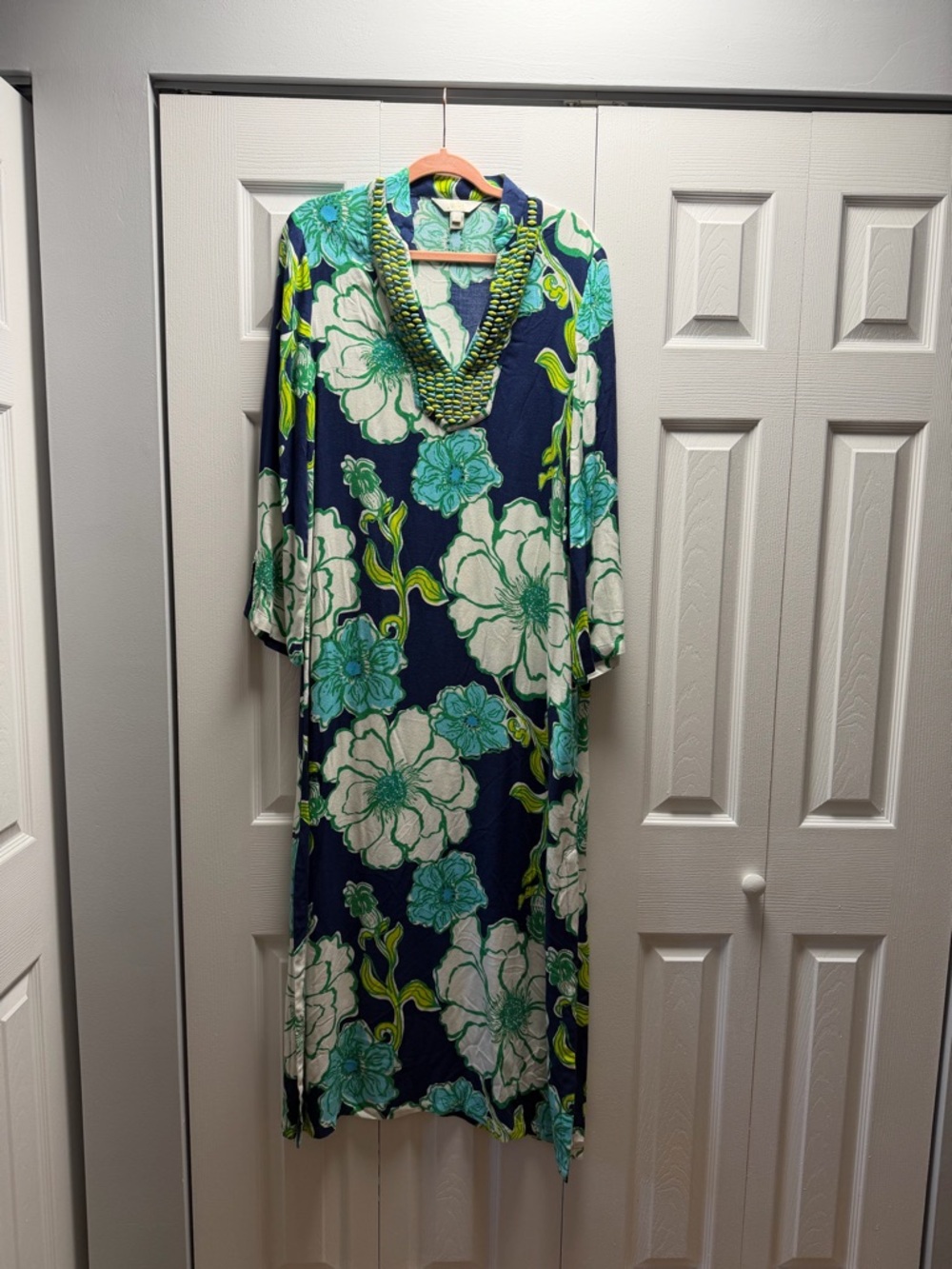 NWOT- Lilly Pulitzer Navy Blue Floral Maxi Dress with Teal & Lime Accents- NWOT